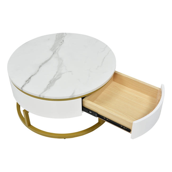 Two-piece nesting coffee table in white - Versatile design with marble look and glass surface, 360° swivelling, high-gloss body_23