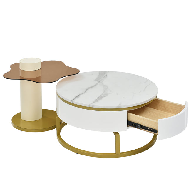 Two-piece nesting coffee table in white - Versatile design with marble look and glass surface, 360° swivelling, high-gloss body_21