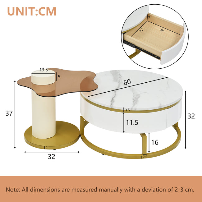 Two-piece nesting coffee table in white - Versatile design with marble look and glass surface, 360° swivelling, high-gloss body_13