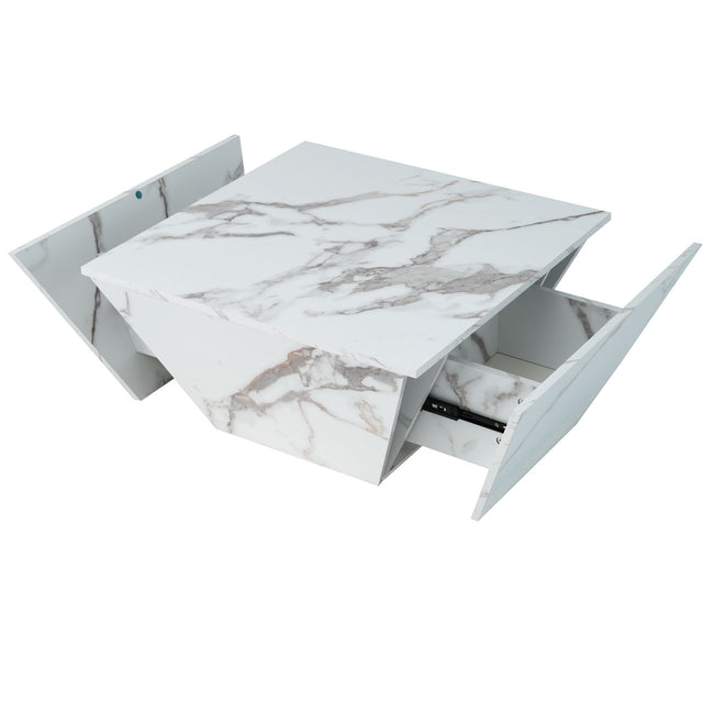 Marbling Veneer (PVC)Coffee Table for Living Room Tea Table Large Side Table with 2 Cabinet White Square Nesting Table Side Table Wooden Centre Table Console Sofa Table with Storage 70*70*36c_24