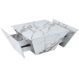 Marbling Veneer (PVC)Coffee Table for Living Room Tea Table Large Side Table with 2 Cabinet White Square Nesting Table Side Table Wooden Centre Table Console Sofa Table with Storage 70*70*36c_25