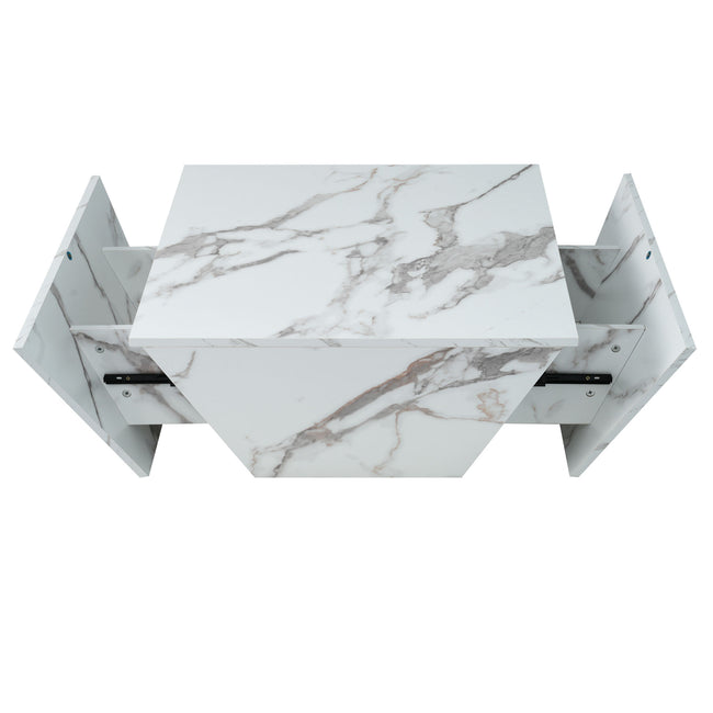 Marbling Veneer (PVC)Coffee Table for Living Room Tea Table Large Side Table with 2 Cabinet White Square Nesting Table Side Table Wooden Centre Table Console Sofa Table with Storage 70*70*36c_23