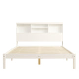 Wooden Storage Bed Bookcase Double Bed Frame with Shelves White Bed with Underbed Drawer - 4FT6 Double (135 x 190 cm) Frame Only_25