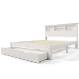 Wooden Storage Bed Bookcase Double Bed Frame with Shelves White Bed with Underbed Drawer - 4FT6 Double (135 x 190 cm) Frame Only_18
