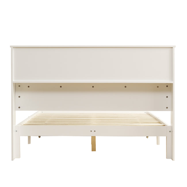 Wooden Storage Bed Bookcase Double Bed Frame with Shelves White Bed with Underbed Drawer - 4FT6 Double (135 x 190 cm) Frame Only_19