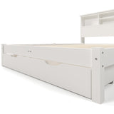 Wooden Storage Bed Bookcase Double Bed Frame with Shelves White Bed with Underbed Drawer - 4FT6 Double (135 x 190 cm) Frame Only_26