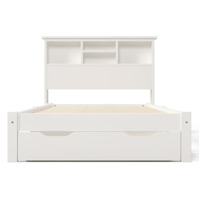 Wooden Storage Bed Bookcase Single Bed Frame with Shelves White Bed with Underbed Drawer - 3FT Single (90 x 190 cm) Frame Only_4