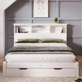 Wooden Storage Bed Bookcase Double Bed Frame with Shelves White Bed with Underbed Drawer - 4FT6 Double (135 x 190 cm) Frame Only_5