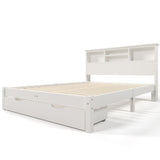 Wooden Storage Bed Bookcase Double Bed Frame with Shelves White Bed with Underbed Drawer - 4FT6 Double (135 x 190 cm) Frame Only_20