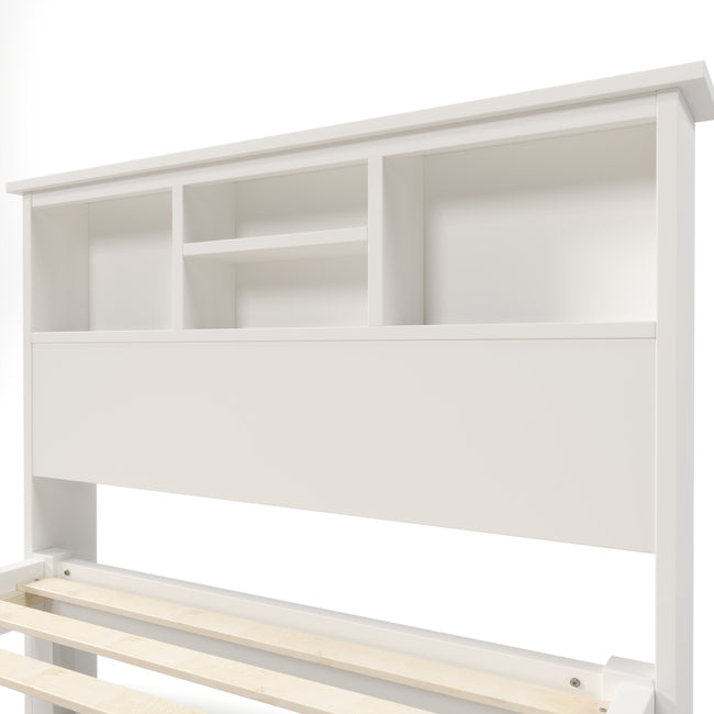 Wooden Storage Bed Bookcase Single Bed Frame with Shelves White Bed with Underbed Drawer - 3FT Single (90 x 190 cm) Frame Only_5