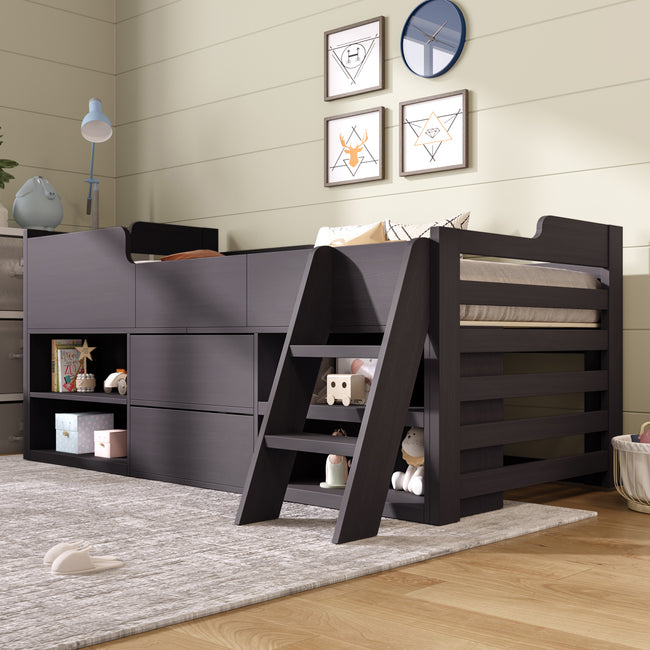 Cabin Bed Mid Sleeper Bed Frame Storage Kids Wooden bed with Drawers Shelf Storage Low Sleeper Bed  3ft Single Children's Wooden Bed - 3ft Single (90 x 190 cm) Frame Only_0