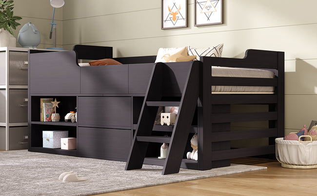 Cabin Bed Mid Sleeper Bed Frame Storage Kids Wooden bed with Drawers Shelf Storage Low Sleeper Bed  3ft Single Children's Wooden Bed - 3ft Single (90 x 190 cm) Frame Only_23