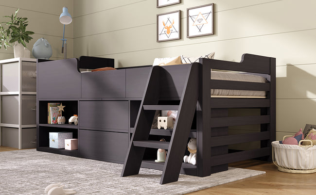 Cabin Bed Mid Sleeper Bed Frame Storage Kids Wooden bed with Drawers Shelf Storage Low Sleeper Bed  3ft Single Children's Wooden Bed - 3ft Single (90 x 190 cm) Frame Only_19