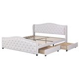 Upholstered bed 135 x 190cm - bed with slatted frame, 2 drawers and headboard with pull point rivets - wood & faux leather - white - youth bed guest bed_8