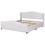 Upholstered bed 135 x 190cm - bed with slatted frame, 2 drawers and headboard with pull point rivets - wood & faux leather - white - youth bed guest bed_7