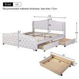 Upholstered bed 135 x 190cm - bed with slatted frame, 2 drawers and headboard with pull point rivets - wood & faux leather - white - youth bed guest bed_5