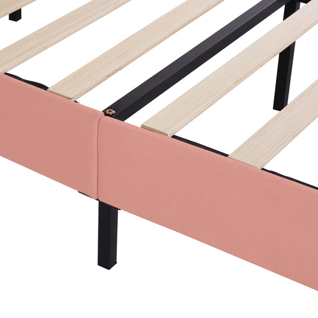 Upholstered bed 135*190, with slatted frame and headboard, youth bed, for adults & teenagers, wooden slat support, easy assembly, height-adjustable headboard, velvet, pink_14