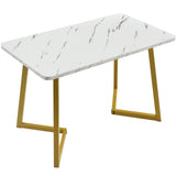 117x68cm dining table,(1-St), metal frame,Modern Marble Rectangular Dining Table with Metal Legs for Dining Room Living Room, White, Golden/White_2