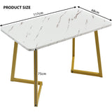 117x68cm dining table,(1-St), metal frame,Modern Marble Rectangular Dining Table with Metal Legs for Dining Room Living Room, White, Golden/White_3