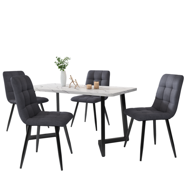 Dining Chair (4 pcs), Dark Grey,4-Set Linen Upholstered Chair Design Chair with Backrest,Seat in Linen, Metal Frame_4