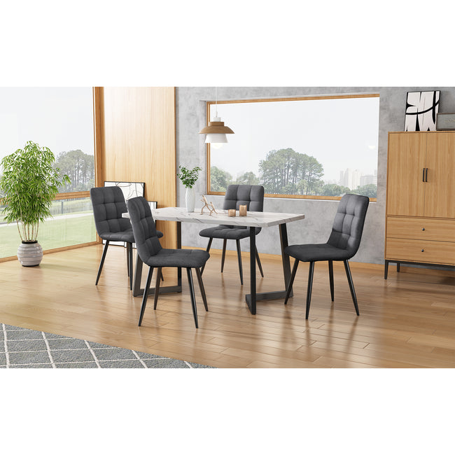 Dining Chair (4 pcs), Dark Grey,4-Set Linen Upholstered Chair Design Chair with Backrest,Seat in Linen, Metal Frame_3