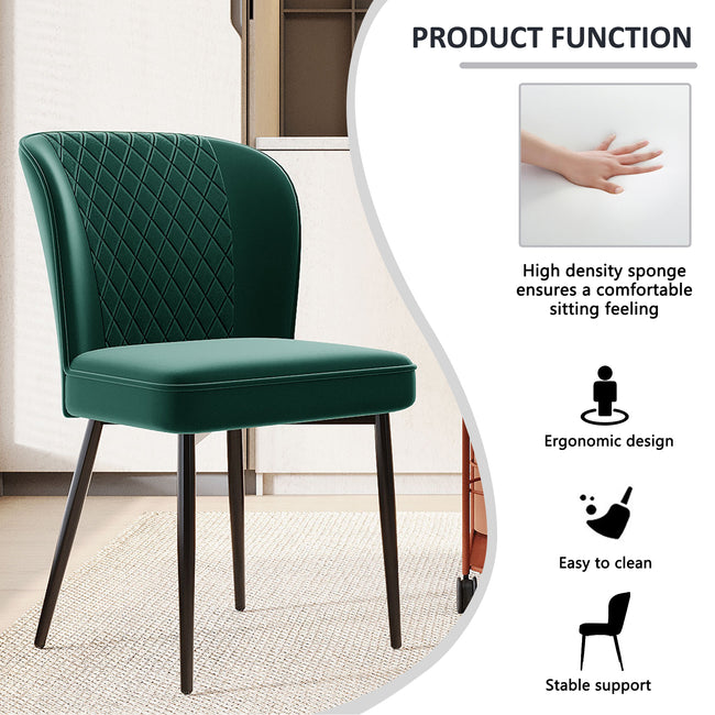Velvet  dining chair (6 pcs), dark green, Modern Vanity Chair Kitchen Accent Occasional Chair with Metal Legs for Dining Room Living Room,upholstered chair  with backrest,seat in velvet metal_5