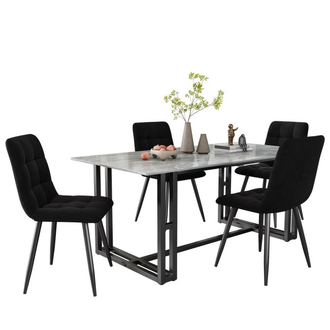 Dining Chair (4 pcs), Black,4-Set Upholstered Chair Design Chair with Backrest,Seat in Velvet Metal Frame_2