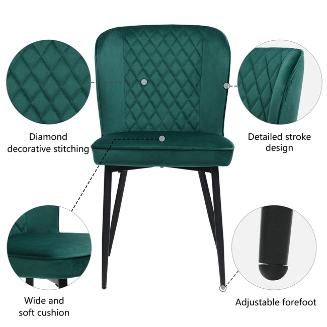 Velvet  dining chair (6 pcs), dark green, Modern Vanity Chair Kitchen Accent Occasional Chair with Metal Legs for Dining Room Living Room,upholstered chair  with backrest,seat in velvet metal_7