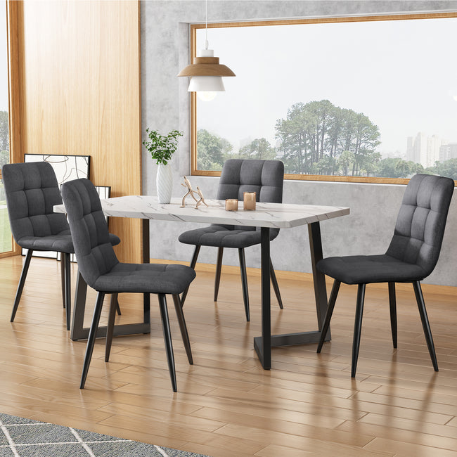 Dining Chair (4 pcs), Dark Grey,4-Set Linen Upholstered Chair Design Chair with Backrest,Seat in Linen, Metal Frame_2