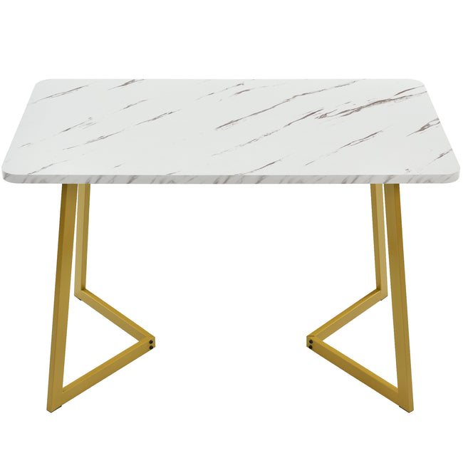 117x68cm dining table,(1-St), metal frame,Modern Marble Rectangular Dining Table with Metal Legs for Dining Room Living Room, White, Golden/White_1