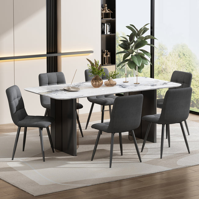 Dining Chair (4 pcs), Dark Grey,4-Set Linen Upholstered Chair Design Chair with Backrest,Seat in Linen, Metal Frame_0