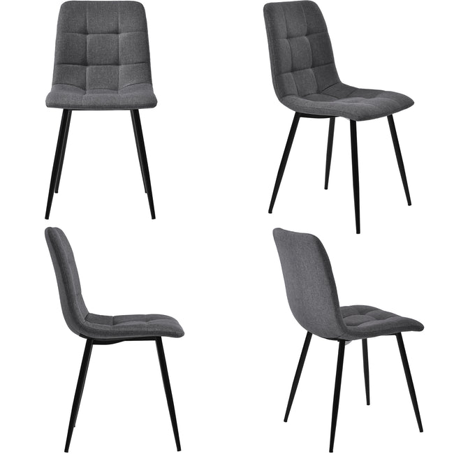 Dining Chair (4 pcs), Dark Grey,4-Set Linen Upholstered Chair Design Chair with Backrest,Seat in Linen, Metal Frame_5