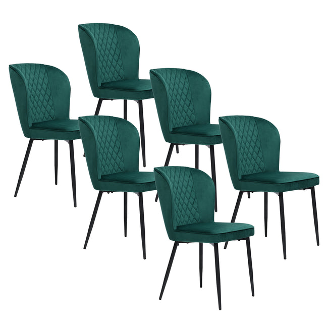 Velvet  dining chair (6 pcs), dark green, Modern Vanity Chair Kitchen Accent Occasional Chair with Metal Legs for Dining Room Living Room,upholstered chair  with backrest,seat in velvet metal_2
