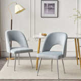 Modern Velvet Set of 2 Dining Chair, Thick Upholstered Kitchen Tub Chair with Loop Backrest and Metal Legs, Living Room Reception Leisure Chairs, for Bedroom/Lounge/Office/Kitchen (Light Grey_0