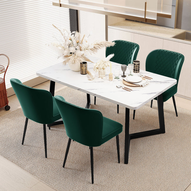 Velvet  dining chair (4 pcs), dark green, Modern Vanity Chair Kitchen Accent Occasional Chair with Metal Legs for Dining Room Living Room,upholstered chair  with backrest,seat in velvet metal_0