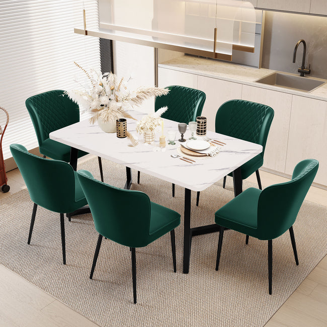 Velvet  dining chair (6 pcs), dark green, Modern Vanity Chair Kitchen Accent Occasional Chair with Metal Legs for Dining Room Living Room,upholstered chair  with backrest,seat in velvet metal_0