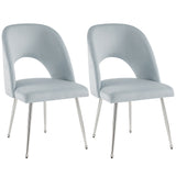 Modern Velvet Set of 2 Dining Chair, Thick Upholstered Kitchen Tub Chair with Loop Backrest and Metal Legs, Living Room Reception Leisure Chairs, for Bedroom/Lounge/Office/Kitchen (Light Grey_1