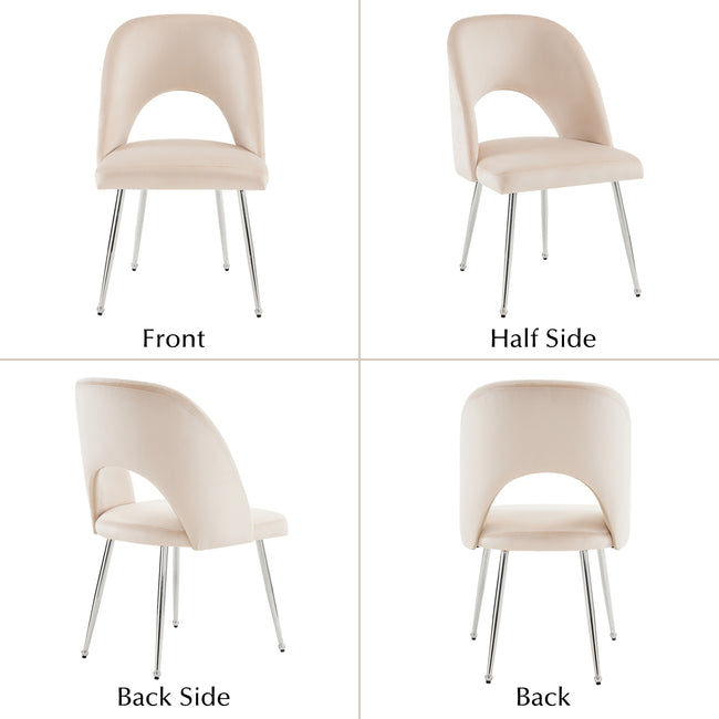 Set of 4 Modern Velvet Dining Chair, Thick Upholstered Kitchen Tub Chair with Loop Backrest and Metal Legs, Living Room Reception Leisure Chairs, for Bedroom/Lounge/Office/Kitchen (Beige)_2