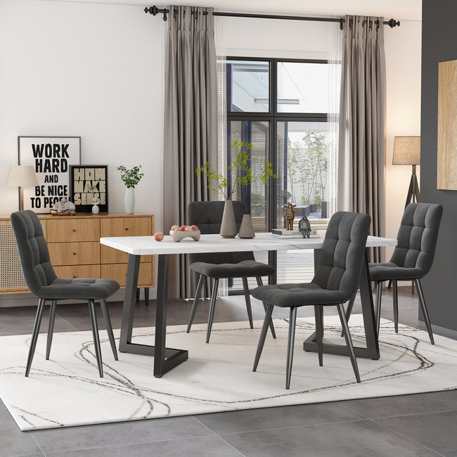 117×68cm Dining Table with 4 Chairs Set, Rectangular Dining Table Modern Kitchen Table Set,Dining Room Chair  dark grey Velvet Kitchen Chair,Black Table Legs_0