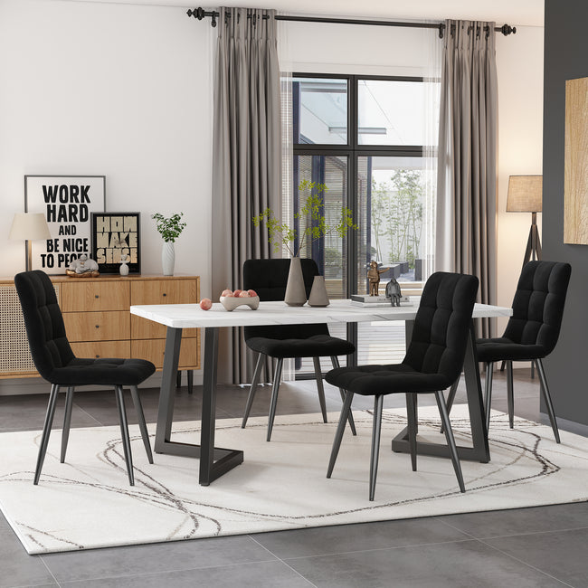 117×68cm Dining Table with 4 Chairs Set, Rectangular Dining Table Modern Kitchen Table Set,Dining Room Chair Black Velvet Kitchen Chair,Black Table Legs_0