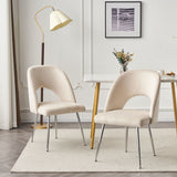 Set of 6 Modern Velvet Dining Chair, Thick Upholstered Kitchen Tub Chair with Loop Backrest and Metal Legs, Living Room Reception Leisure Chairs, for Bedroom/Lounge/Office/Kitchen (Beige)_1