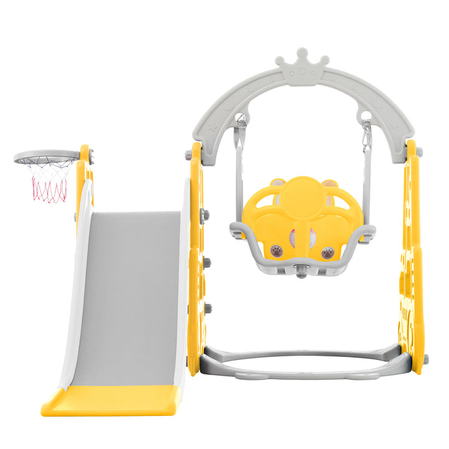4 in 1 Children's slide and swing toys, children's slide, climbing, swing, basketball hoop. Freestanding slide for boys and girls, high quality, made of polyethylene. With cute cartoon image._19