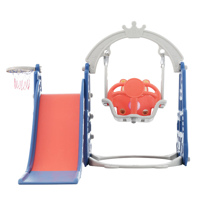 4 in 1 Children's slide and swing toys, children's slide, climbing, swing, basketball hoop. Freestanding slide for boys and girls, high quality, made of polyethylene. With cute cartoon image._10