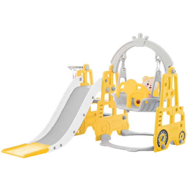 4 in 1 Children's slide and swing toys, children's slide, climbing, swing, basketball hoop. Freestanding slide for boys and girls, high quality, made of polyethylene. With cute cartoon image._10