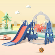 4 in 1 Children's slide and swing toys, children's slide, climbing, swing, basketball hoop. Freestanding slide for boys and girls, high quality, made of polyethylene. With cute cartoon image._0