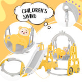 4 in 1 Children's slide and swing toys, children's slide, climbing, swing, basketball hoop. Freestanding slide for boys and girls, high quality, made of polyethylene. With cute cartoon image._7