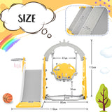 4 in 1 Children's slide and swing toys, children's slide, climbing, swing, basketball hoop. Freestanding slide for boys and girls, high quality, made of polyethylene. With cute cartoon image._8