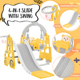 4 in 1 Children's slide and swing toys, children's slide, climbing, swing, basketball hoop. Freestanding slide for boys and girls, high quality, made of polyethylene. With cute cartoon image._5