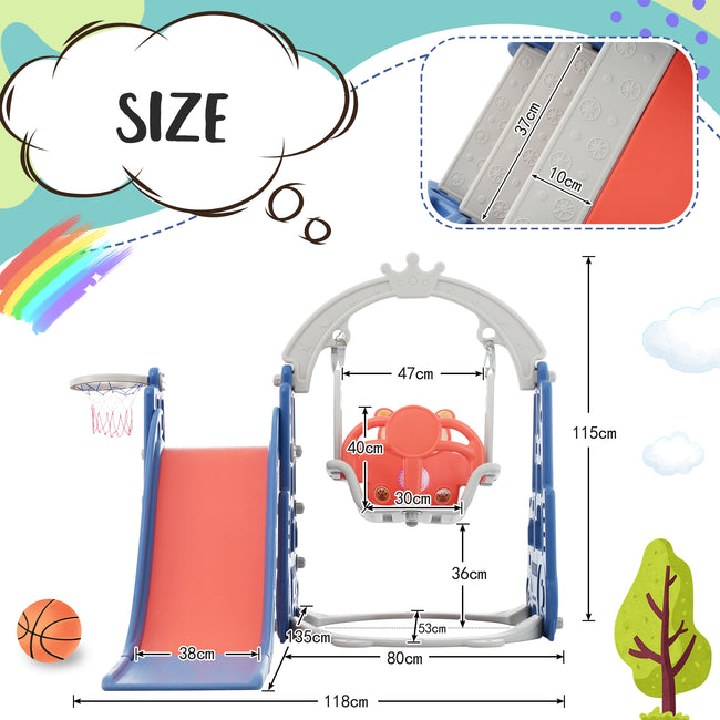 4 in 1 Children's slide and swing toys, children's slide, climbing, swing, basketball hoop. Freestanding slide for boys and girls, high quality, made of polyethylene. With cute cartoon image._6