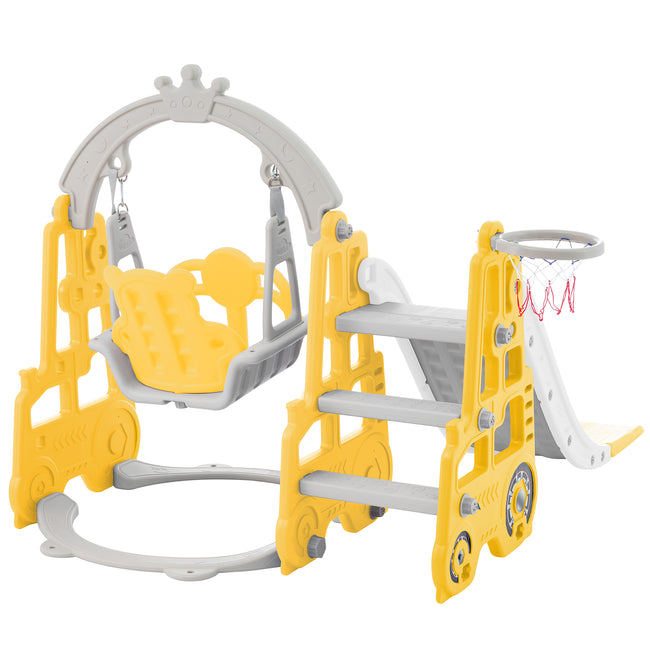 4 in 1 Children's slide and swing toys, children's slide, climbing, swing, basketball hoop. Freestanding slide for boys and girls, high quality, made of polyethylene. With cute cartoon image._20